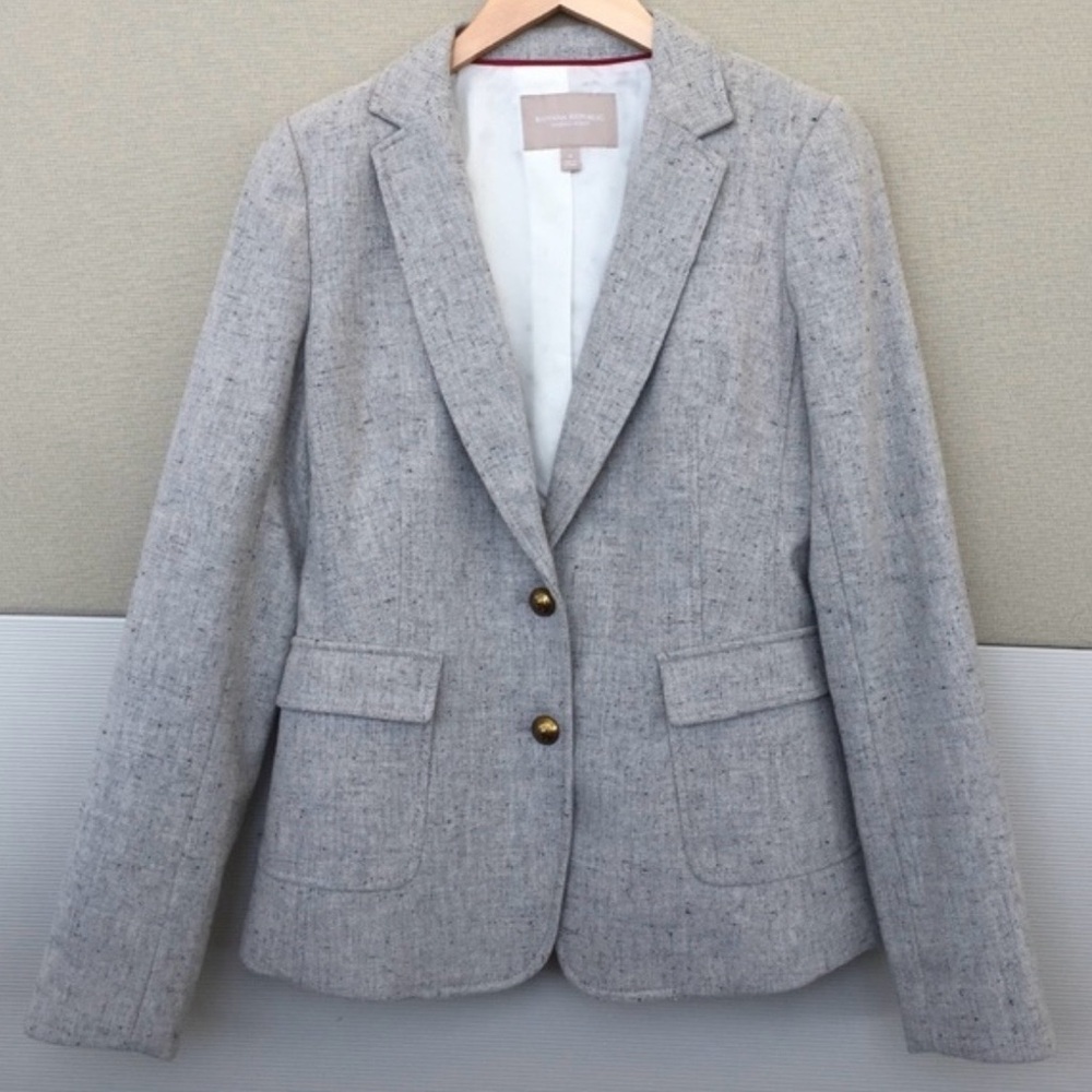 Banana Republic Light Gray Tweed Tailored Blazer